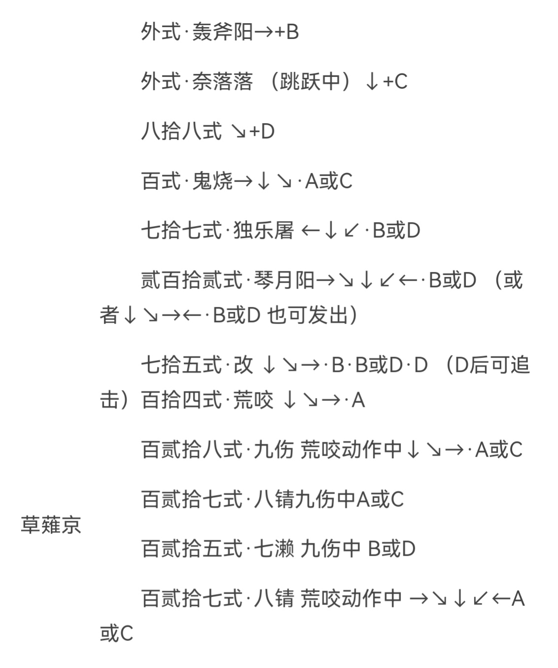 拳皇97出招表大全图解拳皇97，经典招式指南-第2张图片
