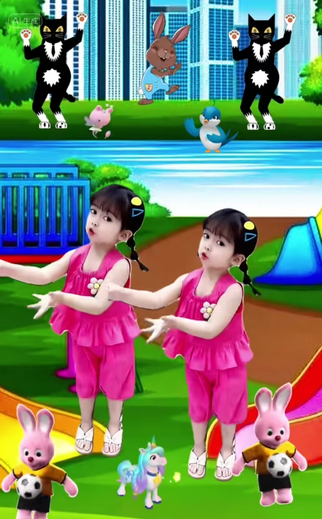 两只小白兔跳了出来小白兔的欢快舞动——两个抖来抖去的可爱瞬间-第2张图片