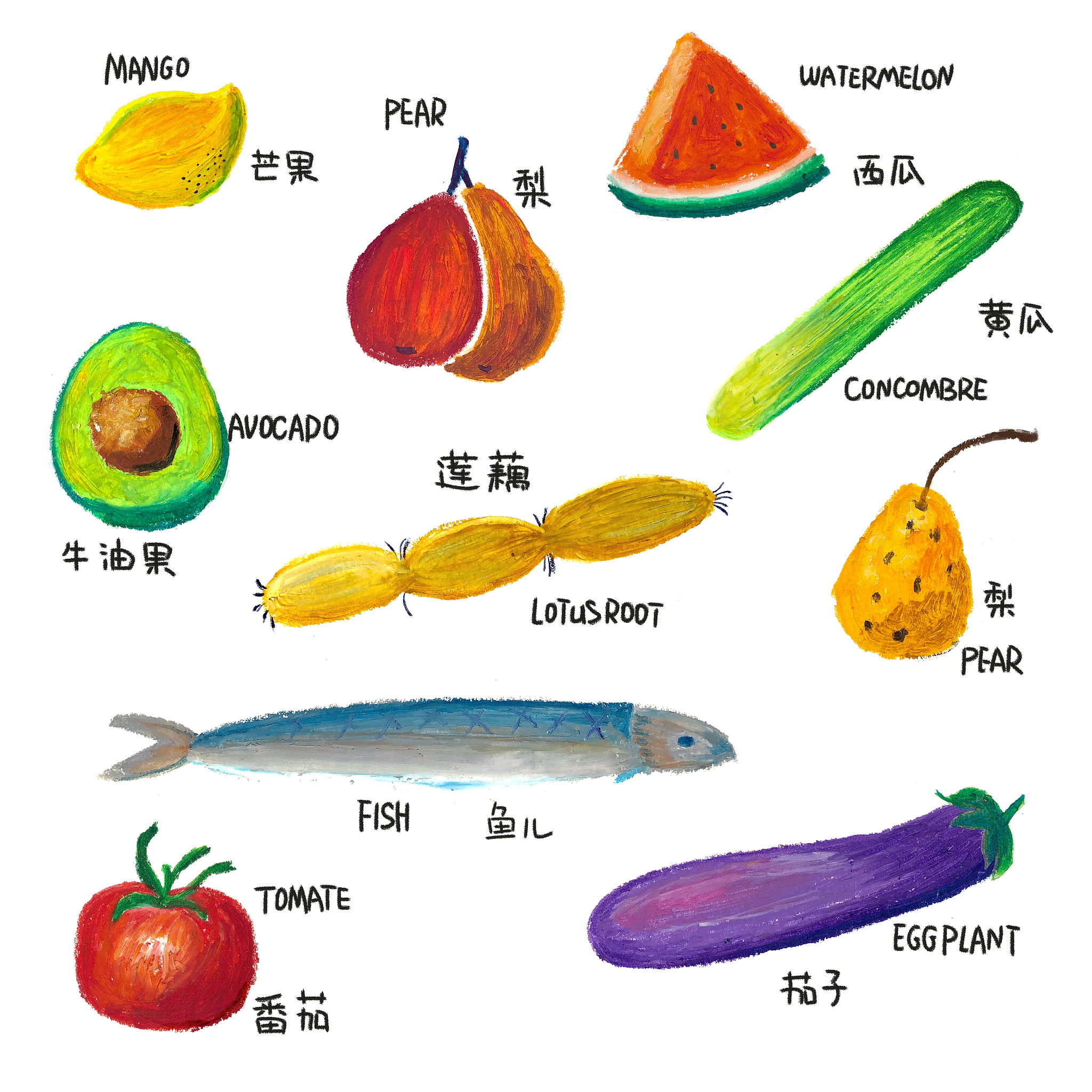 五色果蔬的饕餮盛宴——草莓、丝瓜、榴莲、秋葵与黄瓜的奇妙之旅