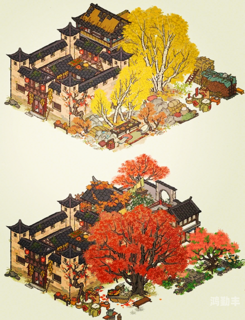 江南百景图油树林布局江南百景图中的油树林，一幅自然与人文的和谐画卷-第3张图片